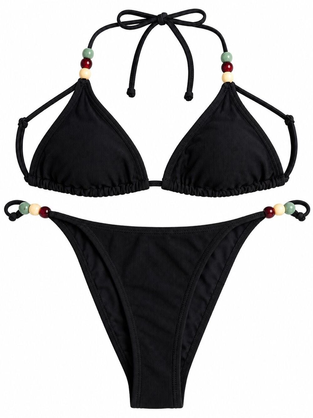 NWT Wilo The Label Black Beaded Triangle Bikini 2 Piece Swimsuit Size Small New